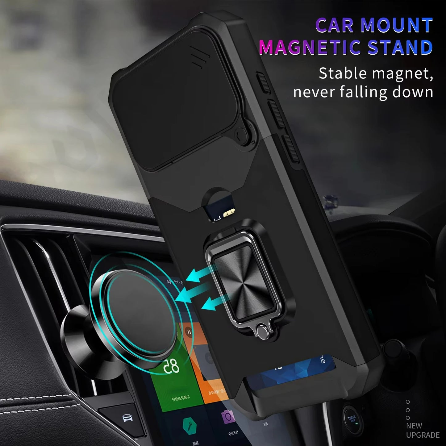 Case For iPhone 17 16 15 14 13 12 11 Pro Max XS Plus Slide Camera Card Holder Slot Duty Wallet Protective With Ring Stand Cover