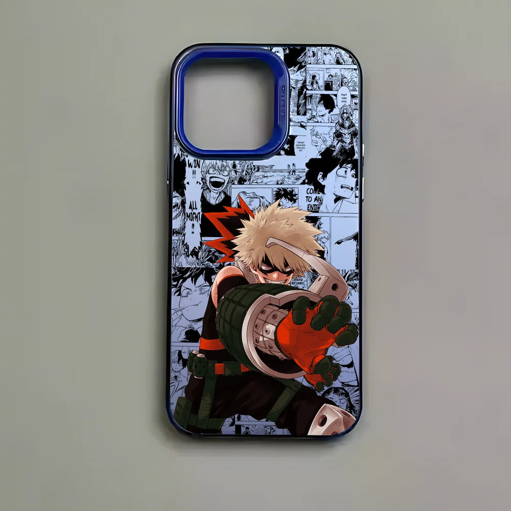 Anime K-Katsuki Bakugo Phone Case For iPhone 16 15 14 13 12 11 Pro Max Black Matte Multicolor Laser Metallic Aurora Cover