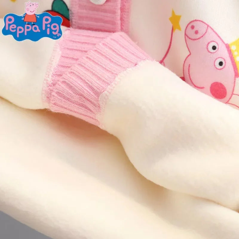 Peppa Pig Autumn and winter girls' cartoon jacquard western-style versatile plus velvet boys' cardigan clothing