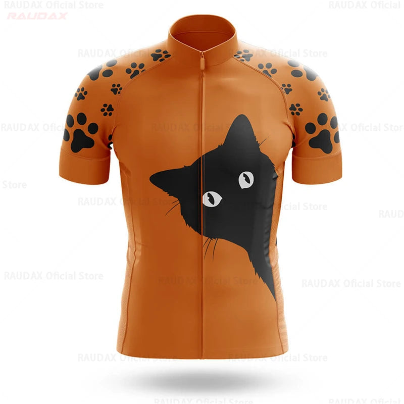 Cycling Jersey Men CARTOON CAT Bike Top MTB Bicycle Shirt Mountain Road Riding Clothing Short Sleeve Summer Biking Blouse