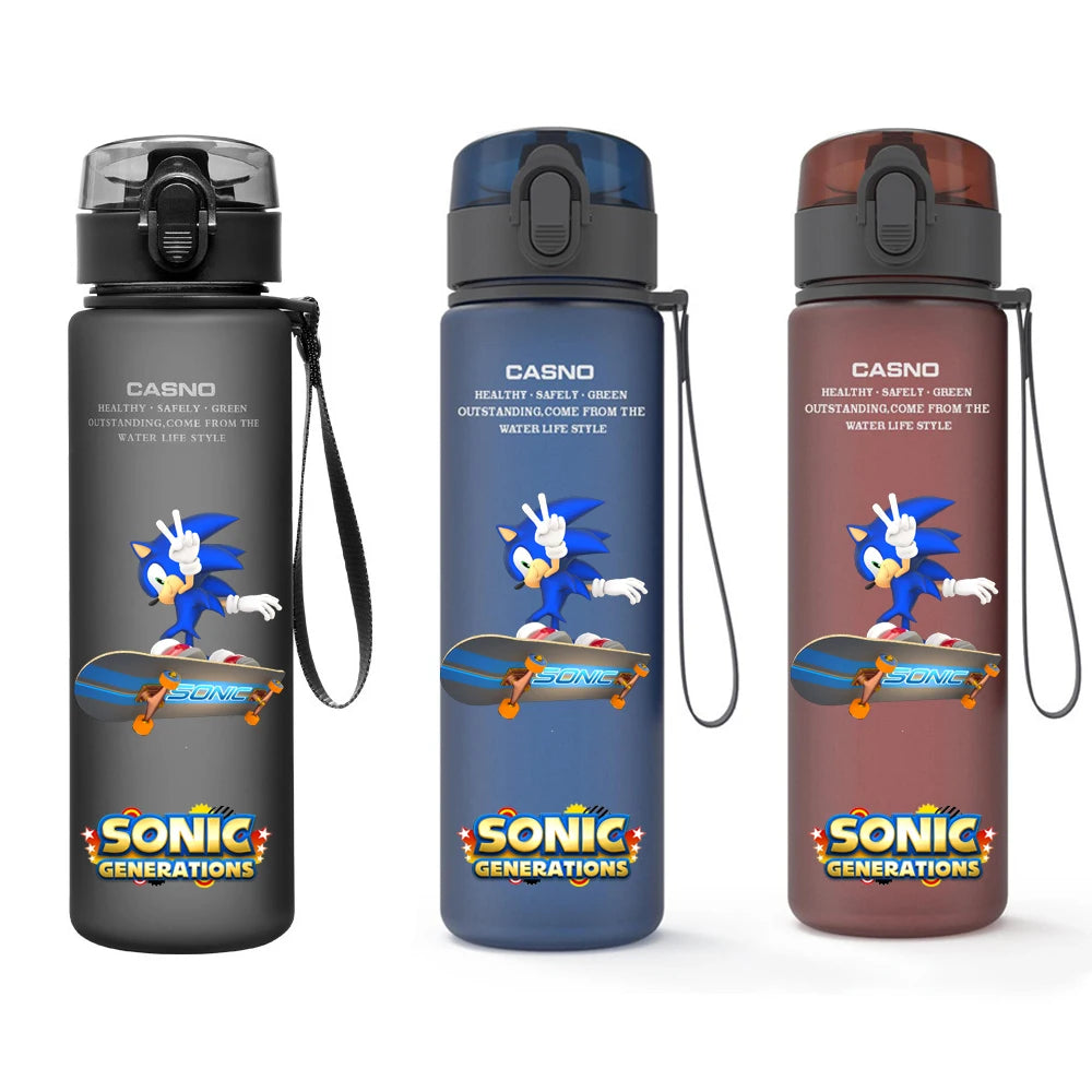 560ML Sonic Hedgehog Sports Water Bottle Portable Gym Travel Clear Leakproof Drinking Bottle Frosted Water Cup Gift for Friends