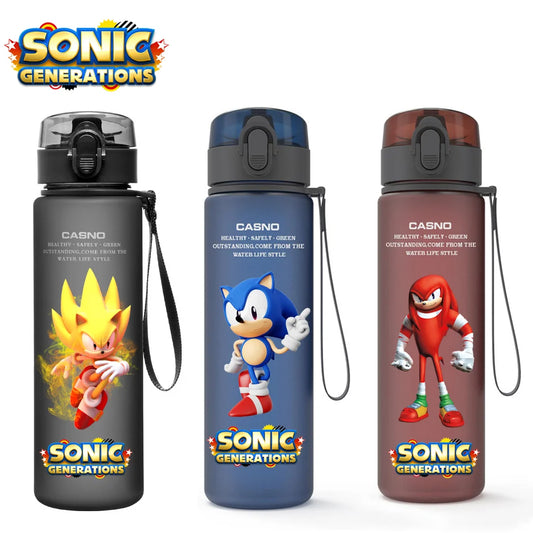 560ML Sonic Hedgehog Sports Water Bottle Portable Gym Travel Clear Leakproof Drinking Bottle Frosted Water Cup Gift for Friends