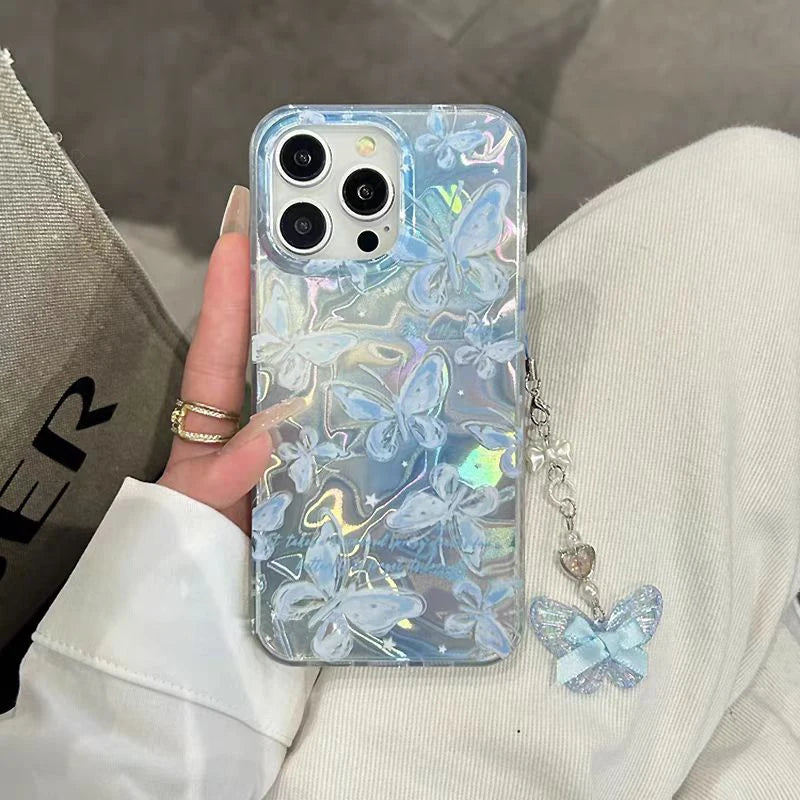Bowknot Butterfly Pearl Polka Dot Case For iPhone 16 13 15 Pro 12 14 11 Pro Max 16E 7 8 Plus XS Max X XR SE 2020 Girl Cover