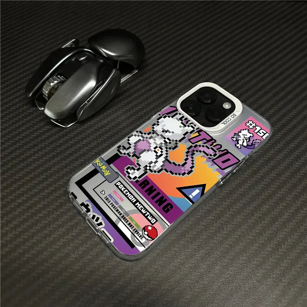 Mewtwo Greninja Cute Phone Case For IPhone 16 Pro Max 15 14 13 12 11 Plus Multicolor Aurora Laser Shockproof Funda