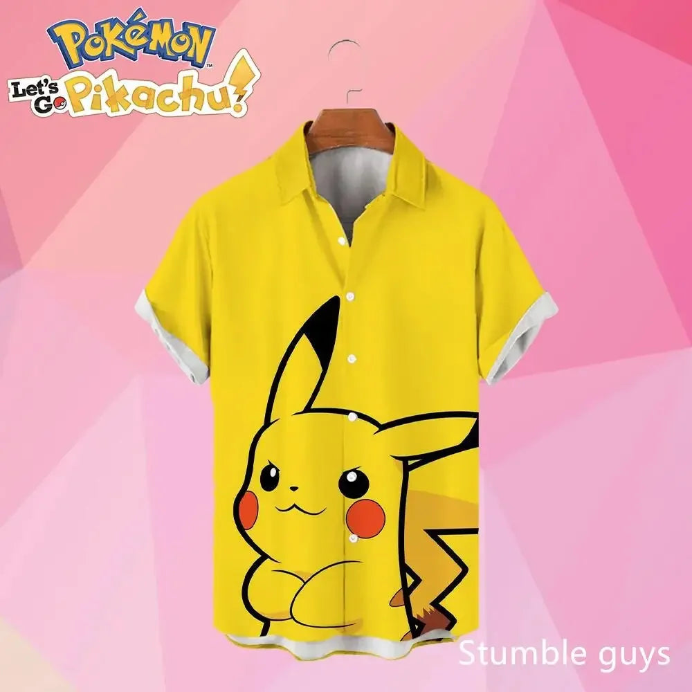 Pokemon Pikachu Hawaiian Men's Shirts 3D Printed Men's Summer Beach Oversize Anime Short-sleeved T-shirt