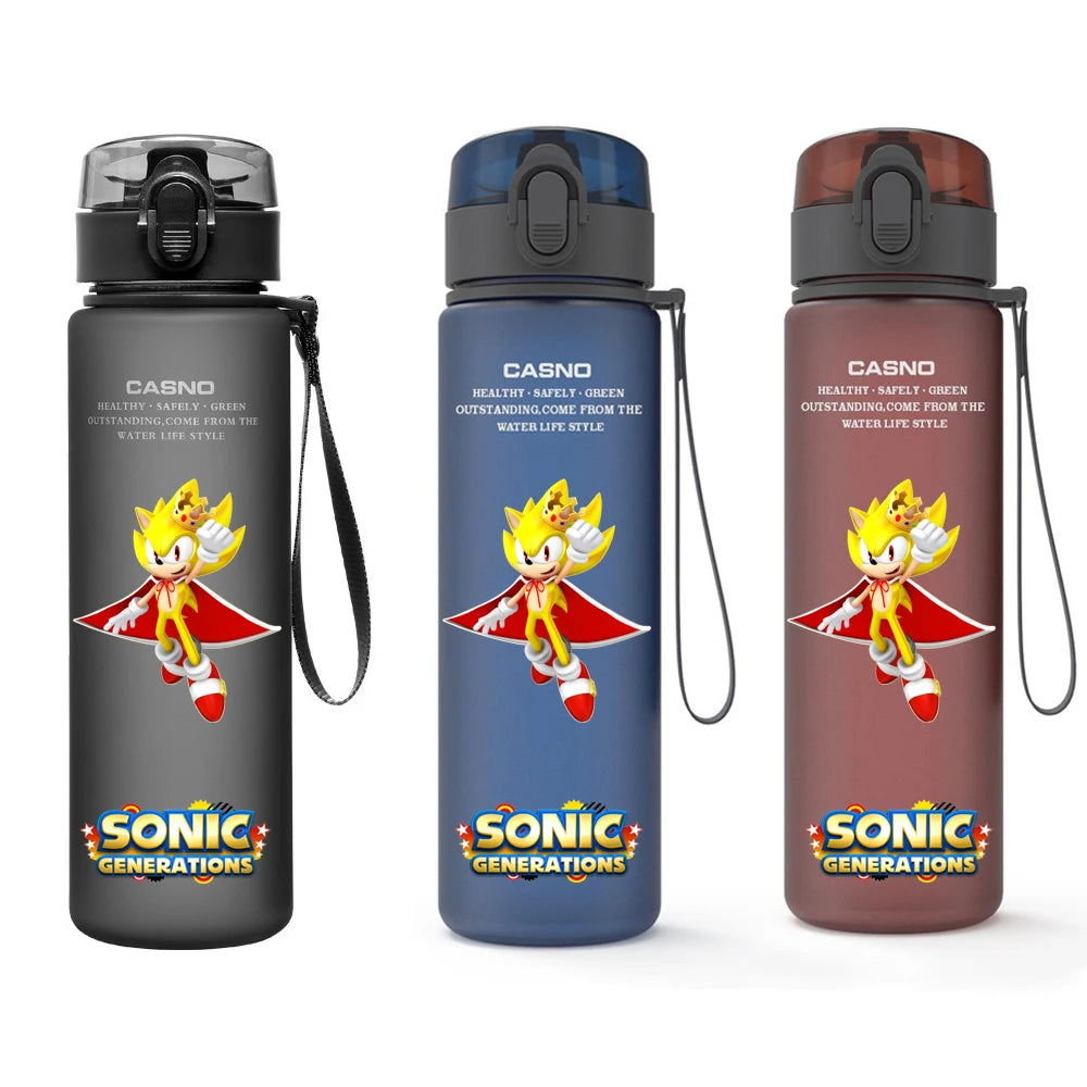 560ML Sonic Hedgehog Sports Water Bottle Portable Gym Travel Clear Leakproof Drinking Bottle Frosted Water Cup Gift for Friends