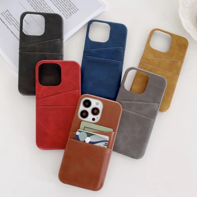 Luxury Cowhide Leather Wallet Card Slots Holder Case for iPhone 16 15 14 13 12 11 Pro MAX X XS 8 7 6 Plus SE Skin Purse Cover