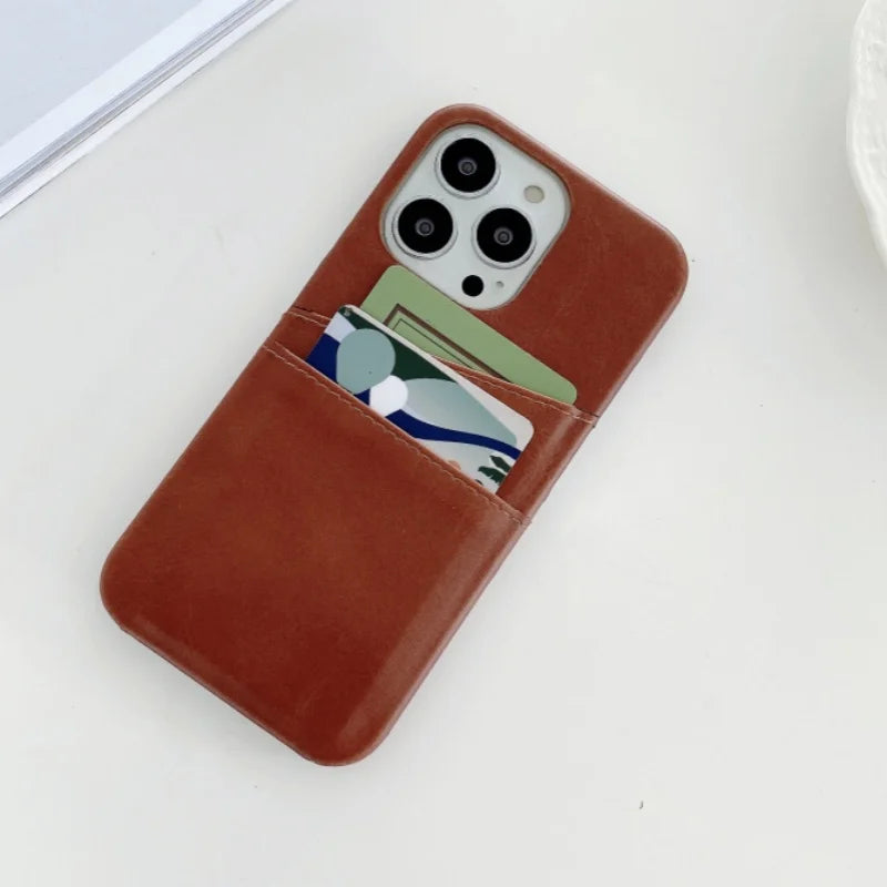 Luxury Cowhide Leather Wallet Card Slots Holder Case for iPhone 16 15 14 13 12 11 Pro MAX X XS 8 7 6 Plus SE Skin Purse Cover