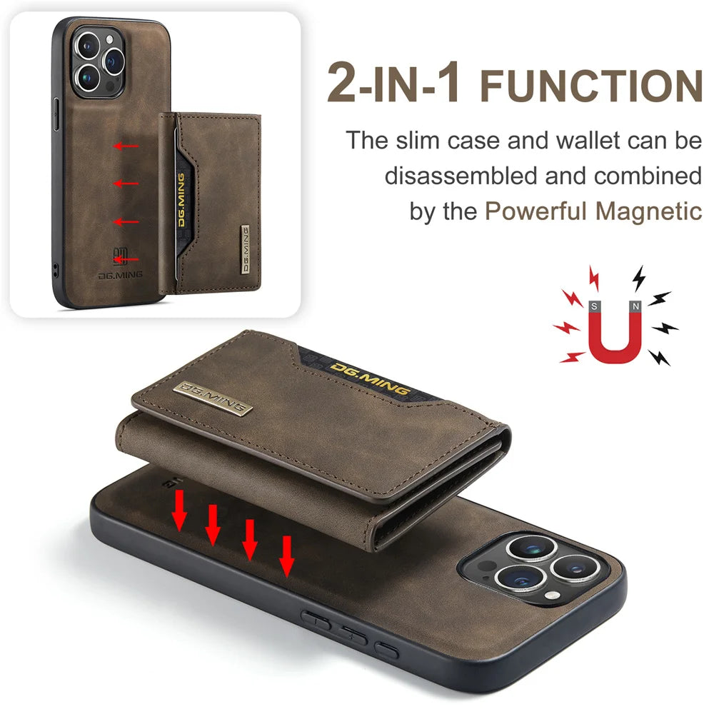 2 In 1 Case For iPhone 16 15 14 13 12 11 Pro Max Plus XS Max XR 8 Plus SE 2022 Wallet Magnetic Leather Card Holder Pocket Cover