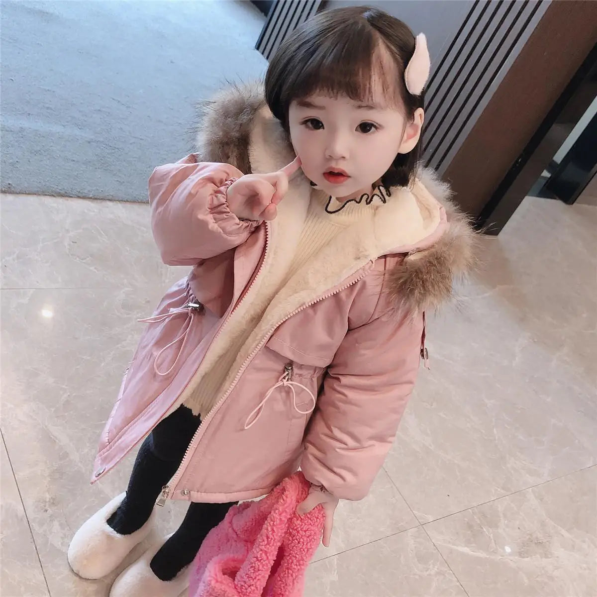Girls Pie To Overcome Winter Cotton Jacket 2023 New Korean Version Children's Clothing Plus Velvet Thick Kids Coats -20 Degrees