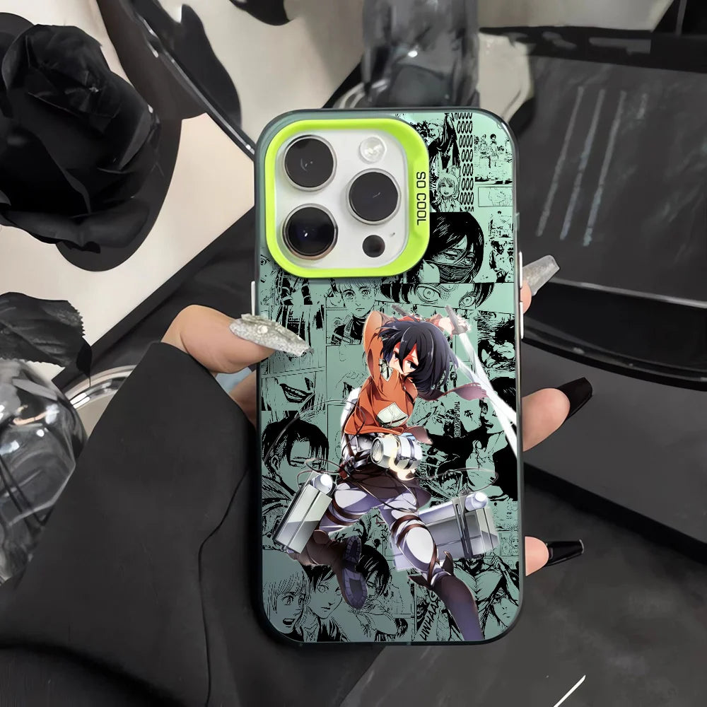 Anime M-Mikasa A-Ackerman Phone Case For iPhone 16 15 14 13 12 11 Pro Max Black Matte Multicolor Laser Metallic Aurora Cover