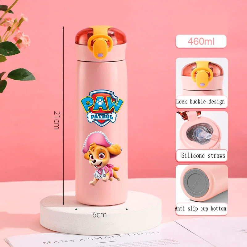 PAW Patrol 460ml Thermal Cup Bouncing Childrens Straw Cup Portable Outdoor Sports Water Cup Drinking Stainless Steel Bottle