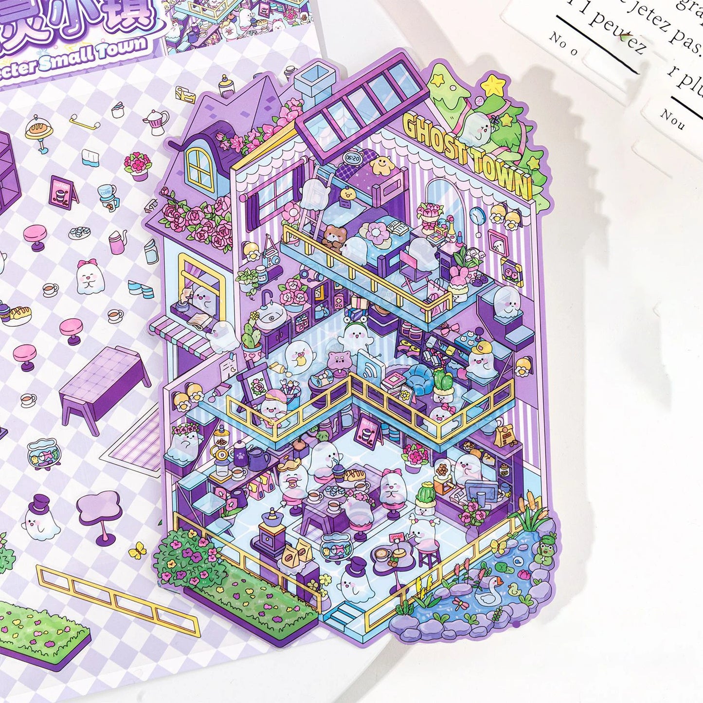 Plus Size 2.5D Cartoon Castle Town Landscape Sticker Scene DIY Toy Game Sticker Festival Birthday Gift for Kid Child Girl