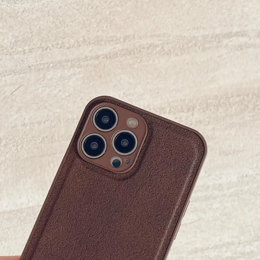 Luxury Solid Color Brown Soft Leather Phone Case For iPhone 15 14 12 13 Pro Max 11 X XS XR 7 8 Plus SE Shockproof Silicone Cover