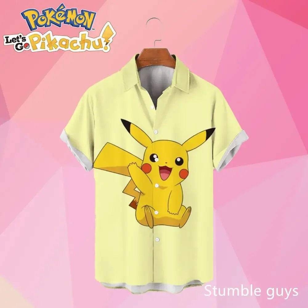 Pokemon Pikachu Hawaiian Men's Shirts 3D Printed Men's Summer Beach Oversize Anime Short-sleeved T-shirt