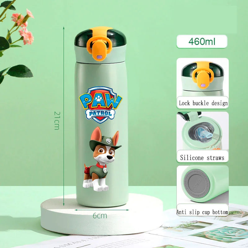PAW Patrol 460ml Thermal Cup Bouncing Childrens Straw Cup Portable Outdoor Sports Water Cup Drinking Stainless Steel Bottle