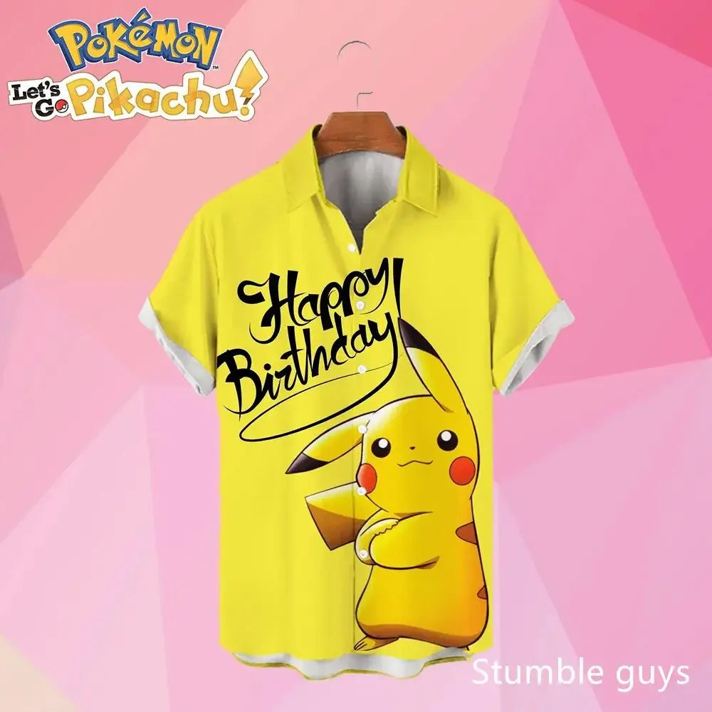 Pokemon Pikachu Hawaiian Men's Shirts 3D Printed Men's Summer Beach Oversize Anime Short-sleeved T-shirt