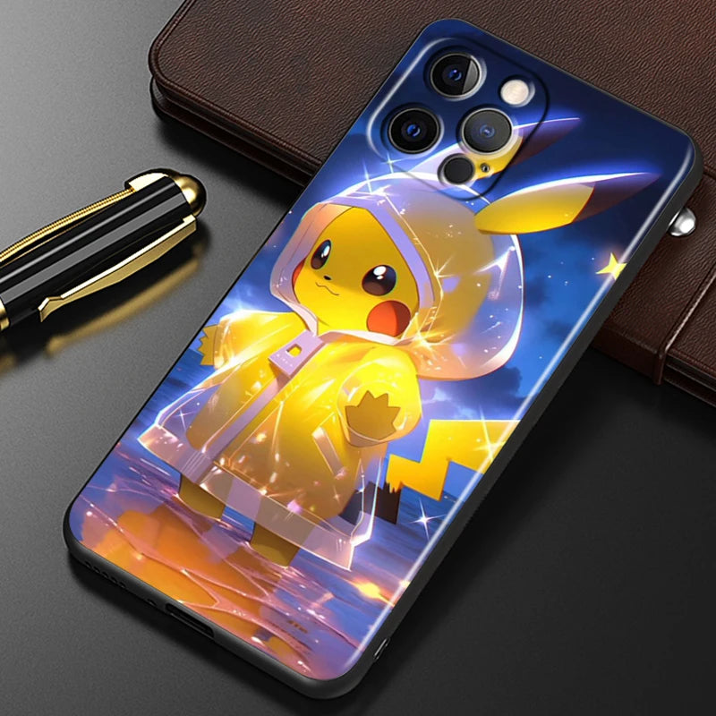 Trend Cartoon Cute Pokemon For iPhone 15 14 13 12 11 XS XR X 8 7 SE Pro Max Plus Mini Black Back Phone Case