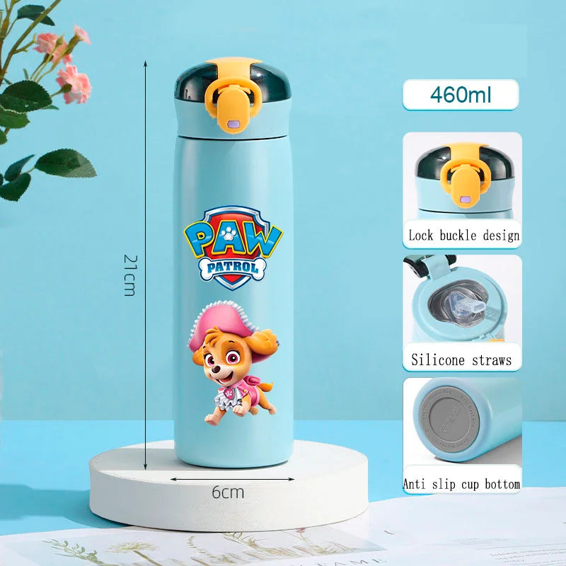 PAW Patrol 460ml Thermal Cup Bouncing Childrens Straw Cup Portable Outdoor Sports Water Cup Drinking Stainless Steel Bottle