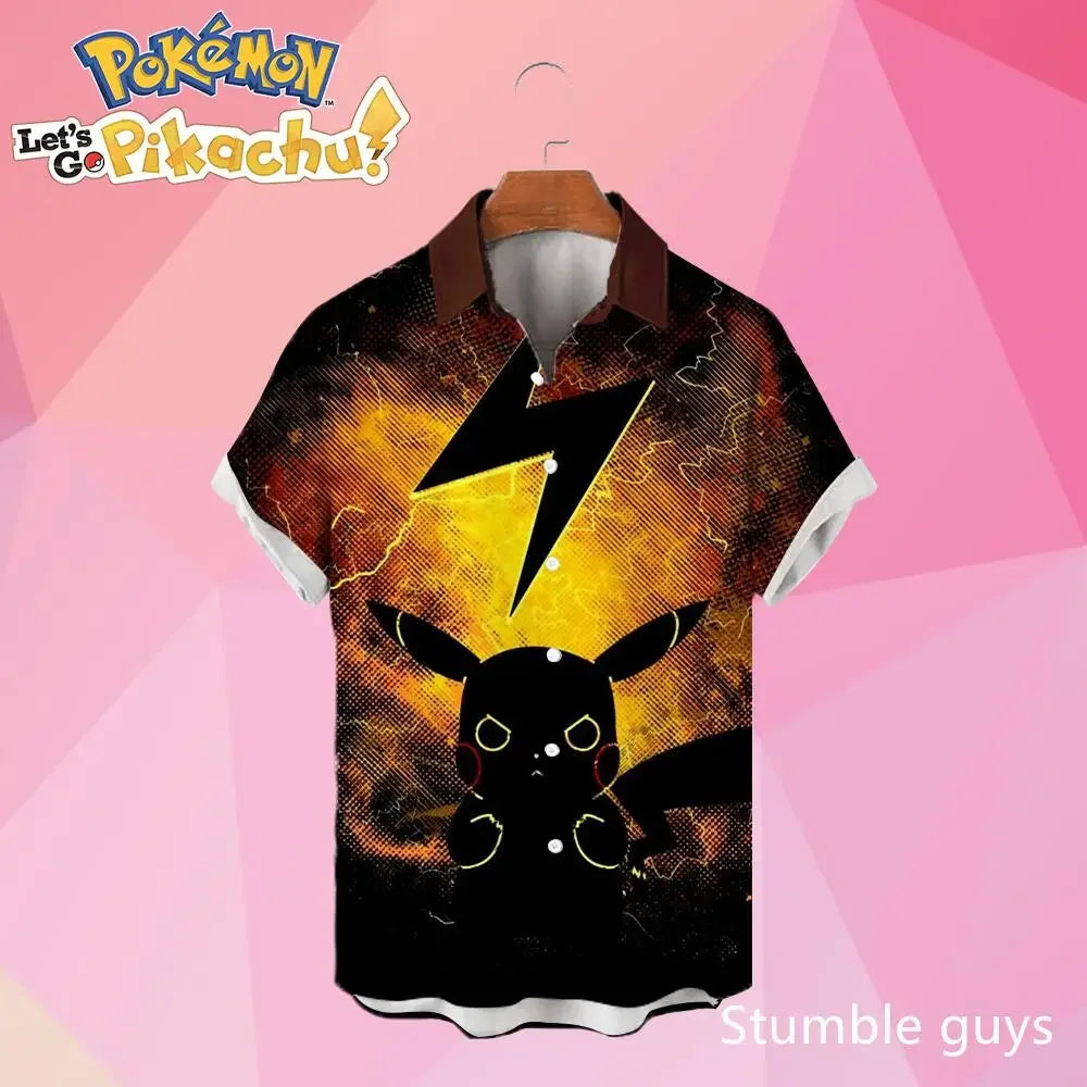 Pokemon Pikachu Hawaiian Men's Shirts 3D Printed Men's Summer Beach Oversize Anime Short-sleeved T-shirt