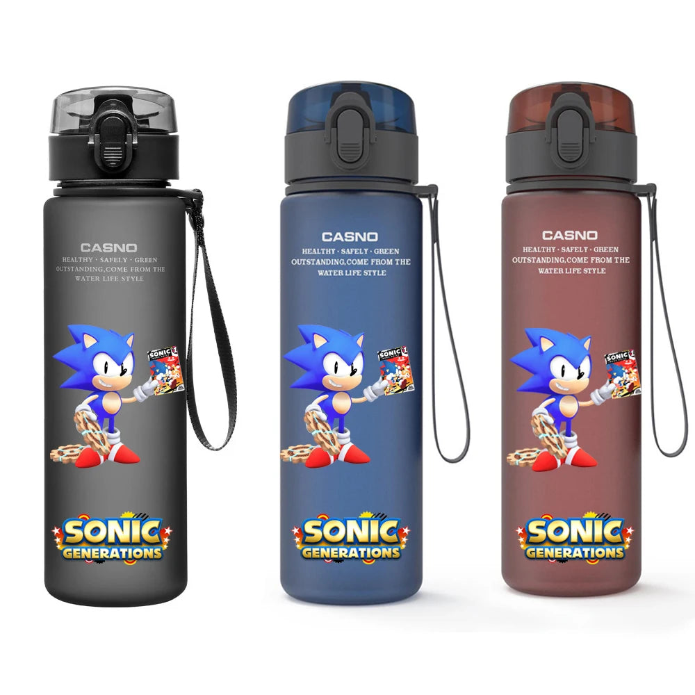 560ML Sonic Hedgehog Sports Water Bottle Portable Gym Travel Clear Leakproof Drinking Bottle Frosted Water Cup Gift for Friends