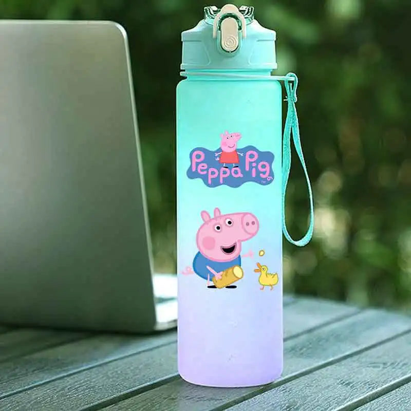 Peppa Pig 750ML Adult Sports Bullet Cap Direct Drinking Travel Plastic Bottle Children's Large Capacity Gradual Change Straw Cup
