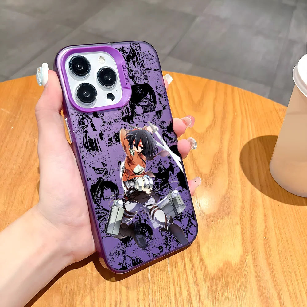 Anime M-Mikasa A-Ackerman Phone Case For iPhone 16 15 14 13 12 11 Pro Max Black Matte Multicolor Laser Metallic Aurora Cover