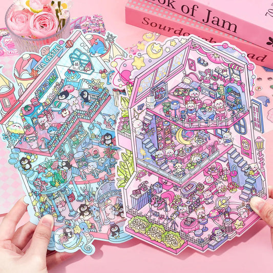Plus Size 2.5D Cartoon Castle Town Landscape Sticker Scene DIY Toy Game Sticker Festival Birthday Gift for Kid Child Girl - ST Superstore