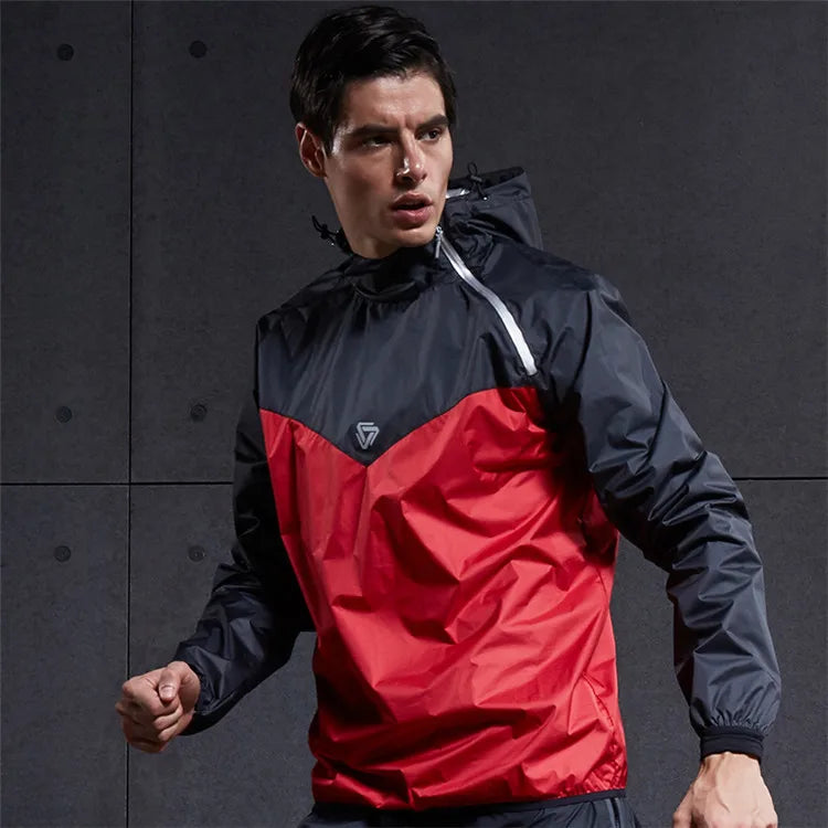 Vansydical Men Hot Sweat Sports Jackets Zipper Running Tops Windproof Outdoor Sport Hoodies Quick Perspiration Gym Sauna Clothes - ST Superstore