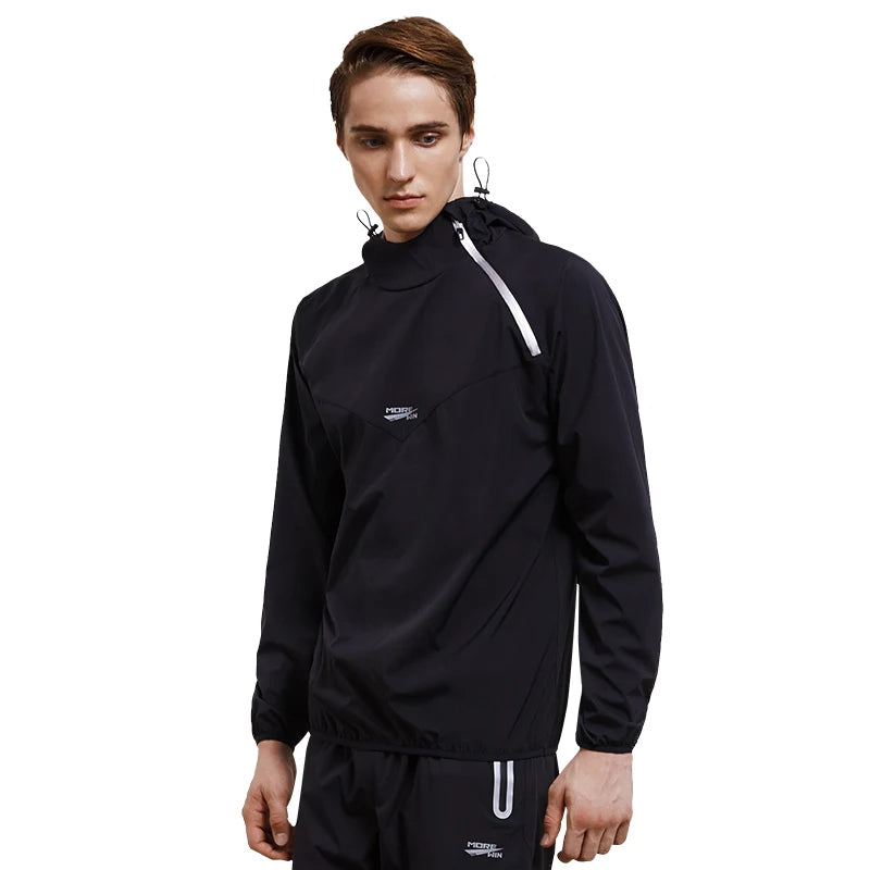 Vansydical Men Hot Sweat Sports Jackets Zipper Running Tops Windproof Outdoor Sport Hoodies Quick Perspiration Gym Sauna Clothes - ST Superstore