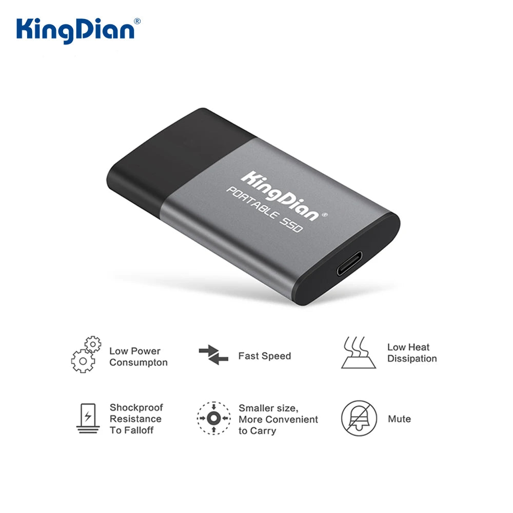 Kingdian Portable SSD Type-C TO USB3.0 AHCI Protocol 400MB/S External Solid State Drive 120GB/250GB