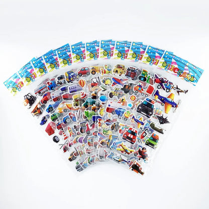 12 Sheets/Set Engineering Vehicle Excavator Cars Cartoon Bubble Sticker for Kids Boys Scrapbooking Cognitive Educational Toys
