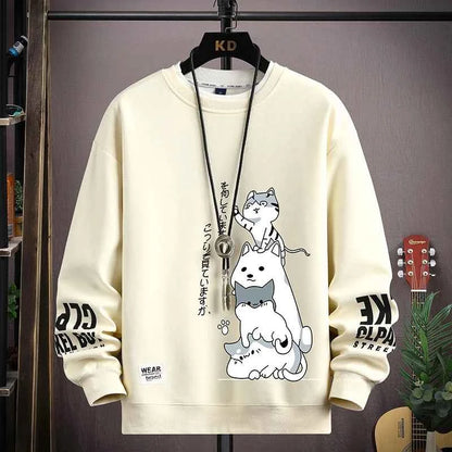 Autumn Men's Sweatshirt Adolescent Astronaut Printed Long Sleeve T-shirt Fashion Men's Clothing Grey O Neck Harajuku Top New