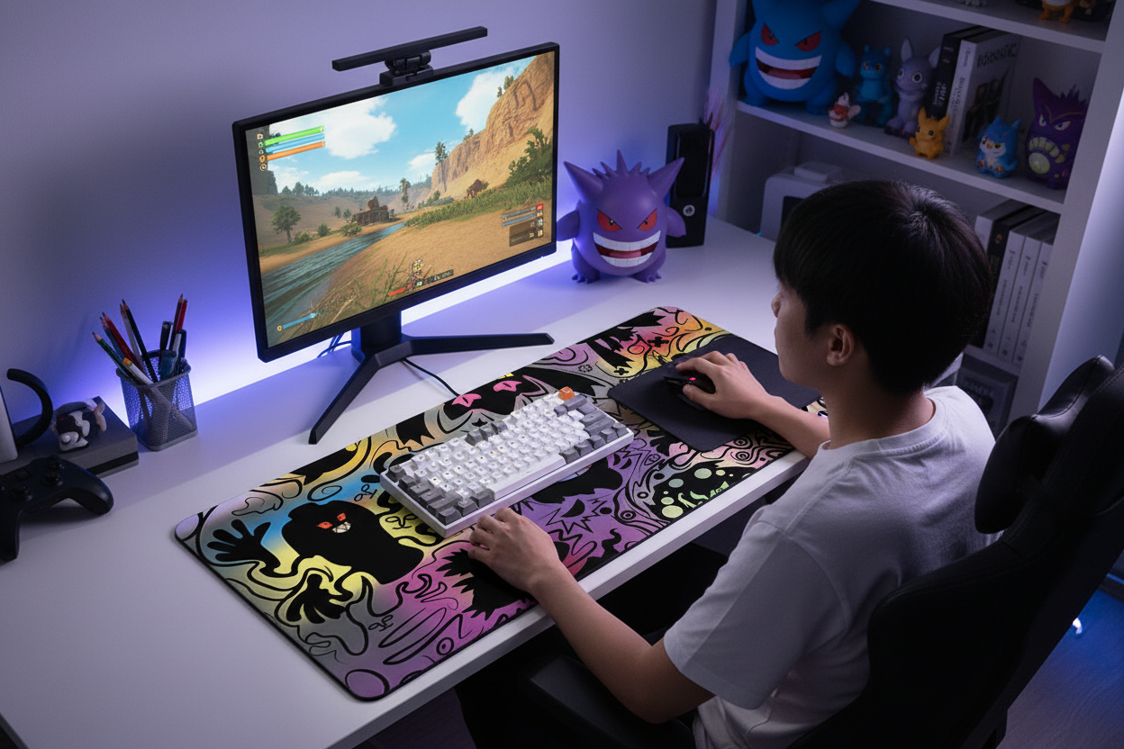 XXL Black Gaming Desk Mat – Anime Pokemon Gengar Mouse Pad for Laptop and PC