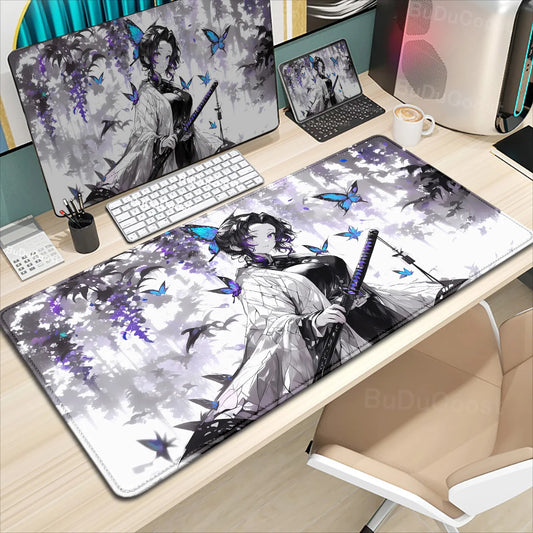 XXL Anime Demon Slayer Kochou Shinobu Mousepad Computer Gamer Lock Edge Table Pad Large Keyboard Mouse Pad Natural Rubber Carpet