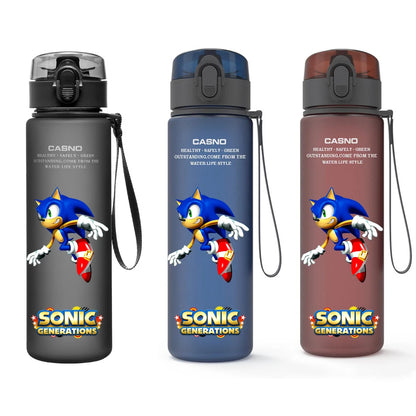 560ML Sonic Hedgehog Sports Water Bottle Portable Gym Travel Clear Leakproof Drinking Bottle Frosted Water Cup Gift for Friends