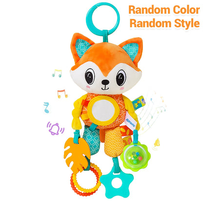 Soft Hanging Crinkle Squeaky Sensory LearningToy Stroller Car Seat Crib Travel Plush Animal Wind Chime with Teether Boys Girls - ST Superstore