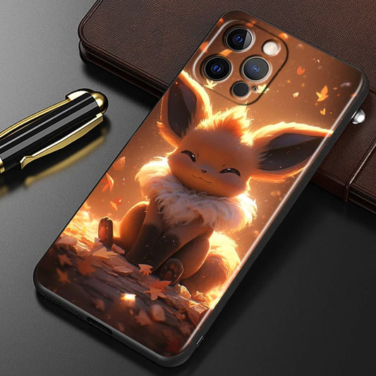 Trend Cartoon Cute Pokemon For iPhone 15 14 13 12 11 XS XR X 8 7 SE Pro Max Plus Mini Black Back Phone Case