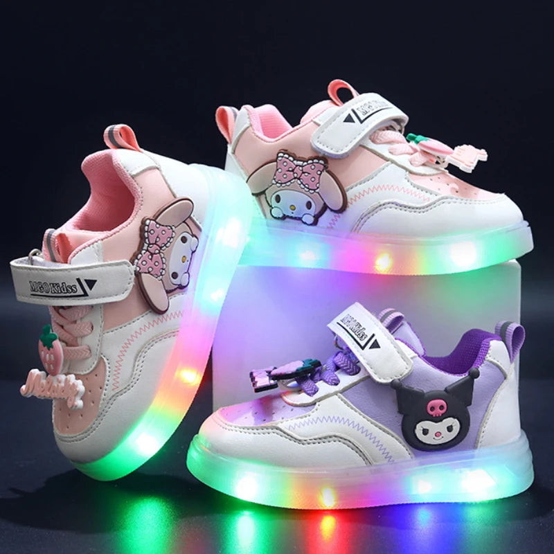 Sanrio Children Led Shoe Girls Lighted Sneakers Glowing Shoe for Kids Soft Soled Breathable Casual Toddler Kuromi Baby Shoes