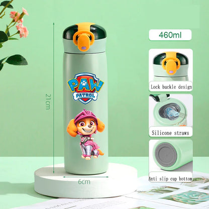 PAW Patrol 460ml Thermal Cup Bouncing Childrens Straw Cup Portable Outdoor Sports Water Cup Drinking Stainless Steel Bottle