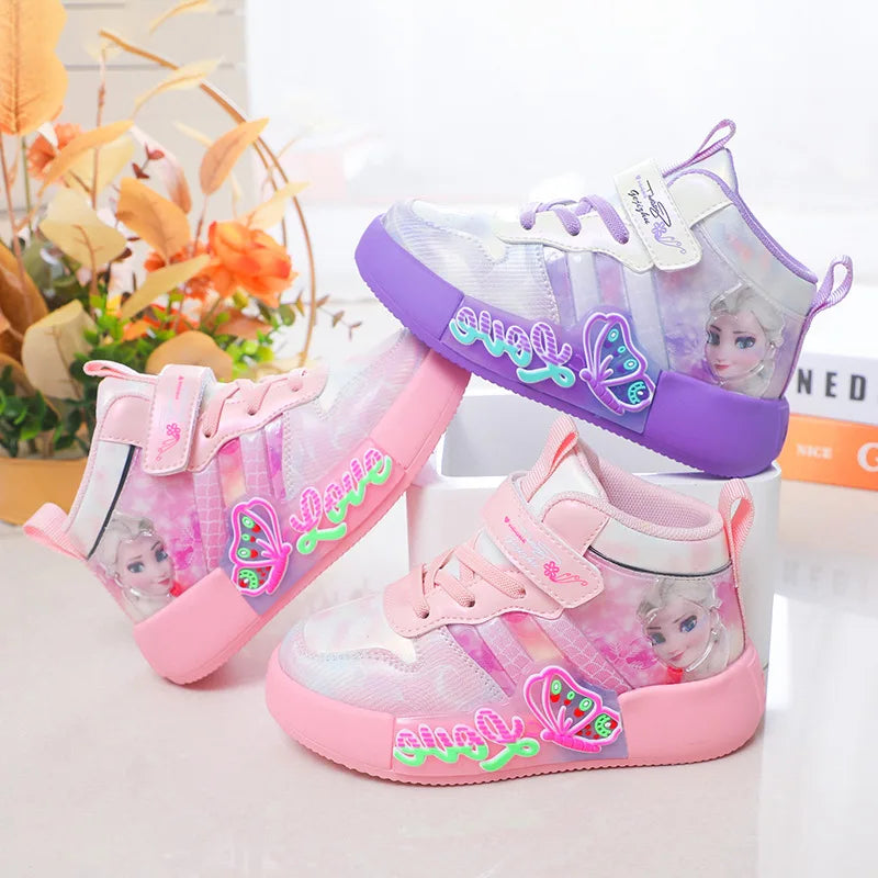 Children Sneakers Girls Fashion Cartoon Mid-top Sneaker Warm Winter Cotton Soft Sole Non-slip Casual Shoes Size 26-36