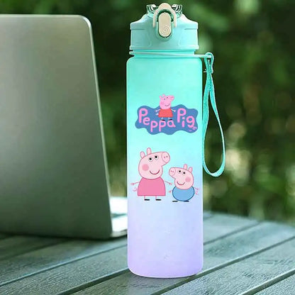 Peppa Pig 750ML Adult Sports Bullet Cap Direct Drinking Travel Plastic Bottle Children's Large Capacity Gradual Change Straw Cup