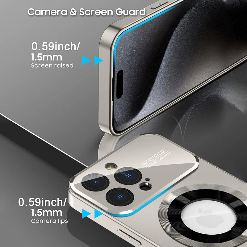 Luxury Glass Camera Lens For Magesafe Magnetic Wireless Charging Case For iPhone 11 12 13 14 15 16 Pro Max Plus Shockproof Cover