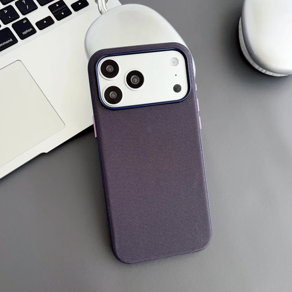 Phone case with textured back on a desk with laptop and mug