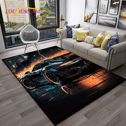 Sports Car Racing Car Carpet Rug for Home Living Room Bedroom Playroom Sofa Doormat Decor,Kids Game Area Rug Non-slip Floor Mat