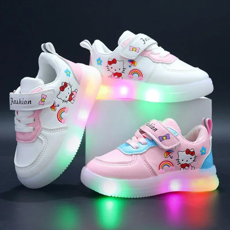 LED Kids Shoes for Girls Cute Cartoon Shoes Baby Girl Kawaii Canvas Shoes Soft Bottom Sneakers Casual Shoes