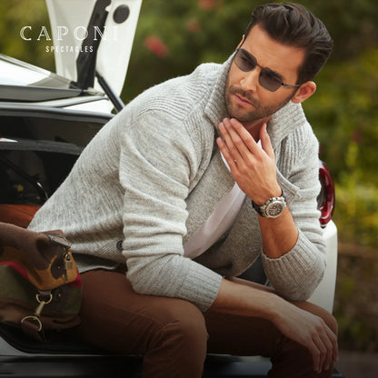 CAPONI Polarized Sunglasses Men Outdoor Brand Design Black Sun Glasses Driving UV400 Protect Photochromic Gray Glasses BS24708