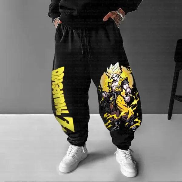 Chinese Pure Cotton Mens Black Harem Pants New Goku Print Loose Fit Autumn Casual Trousers Extra Large Size High Quality