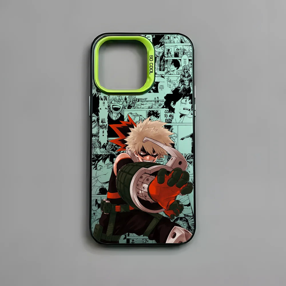 Anime K-Katsuki Bakugo Phone Case For iPhone 16 15 14 13 12 11 Pro Max Black Matte Multicolor Laser Metallic Aurora Cover