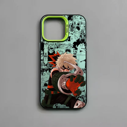 Anime K-Katsuki Bakugo Phone Case For iPhone 16 15 14 13 12 11 Pro Max Black Matte Multicolor Laser Metallic Aurora Cover